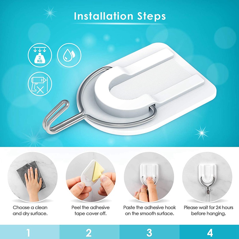 Set 6 Móc Chữ U Dán Tường Không Để Lại Dấu Vết Tiết Kiệm Không Gian Cho Nhà Bếp/Phòng Tắm