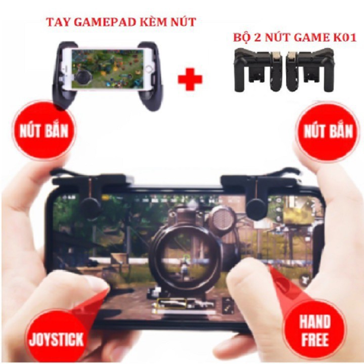 Combo Tay Cầm Chơi Game Liên Quân PUBG ROS Và Bộ 2 Nút Bấm Hỗ Trợ Chơi PUBG K01