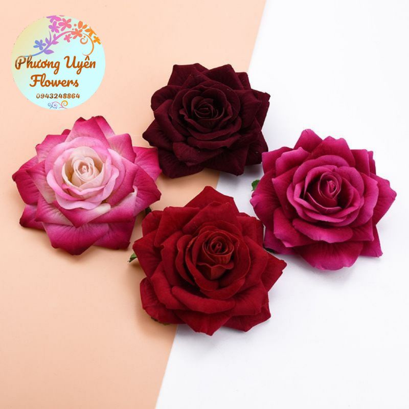 ComBo 10 Đầu Bông Hồng Nhung_ Hoa lụa trang trí