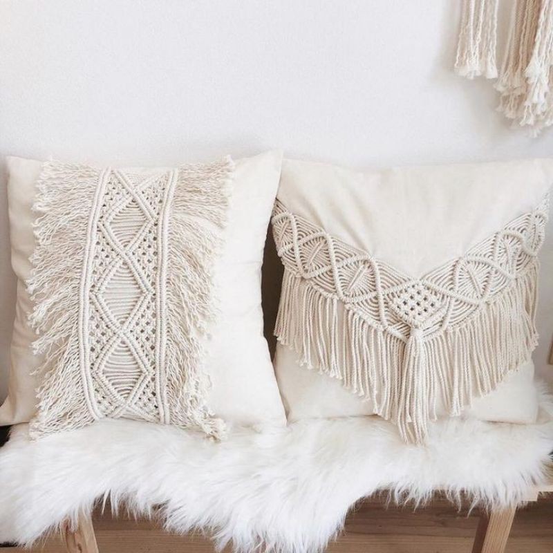 set 2 áo gối vỏ gối vuông macrame pillow case