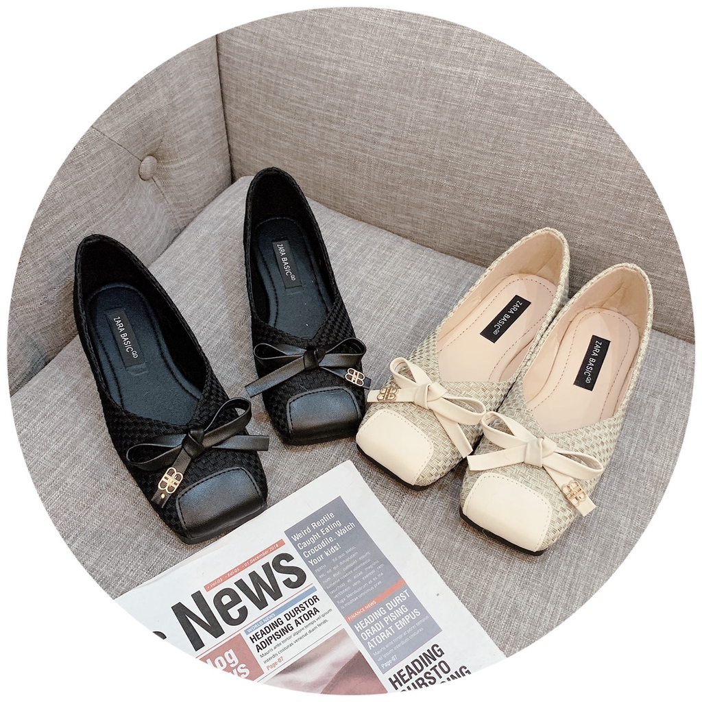 Giày Búp Bê Cói Nữ Mũi Vuông Phối Nơ Siêu Siêu Đẹp | BigBuy360 - bigbuy360.vn