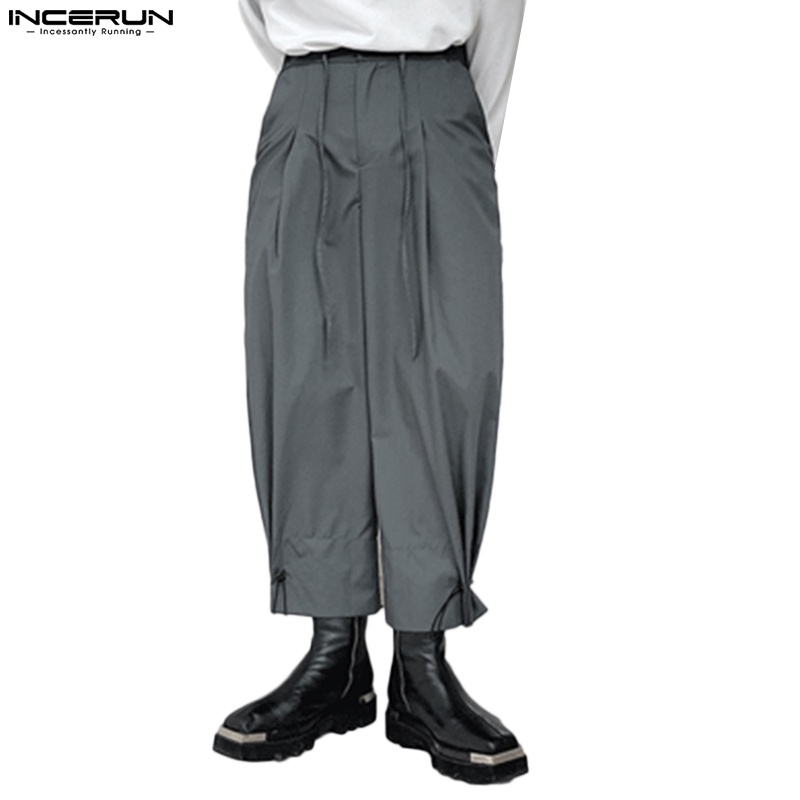 Quần baggy INCERUN dài ống rộng thiết kế dây rút phong cách punk cá tính thời trang cho nam
