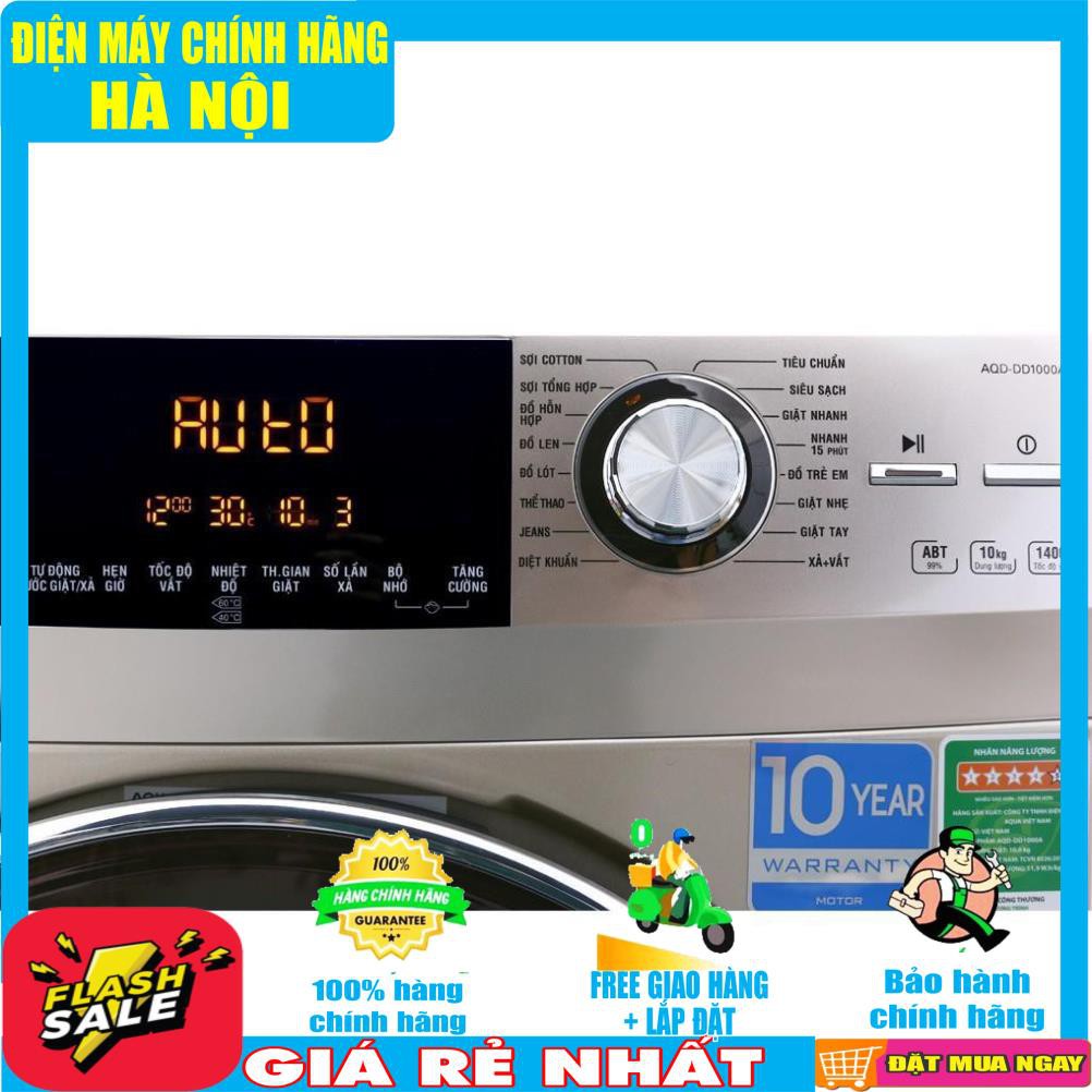 Máy giặt Aqua cửa ngang 10 kg màu vàng kim AQD-DD1000A.N