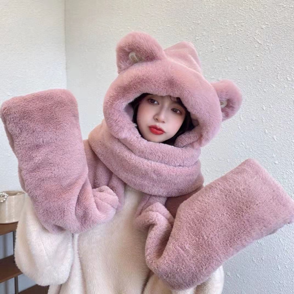 Mũ, Khăn Choàng, Găng Tay Giữ Ấm Hình Gấu Giữ Ấm Cho Nữ.