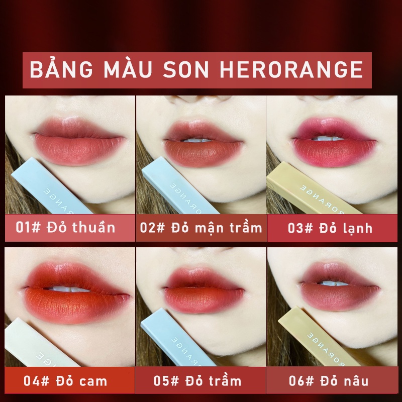 Son lì HERORANGE nội địa Trung bảng màu mới nhất 2023, chất son mềm mịn như nhung lâu trôi