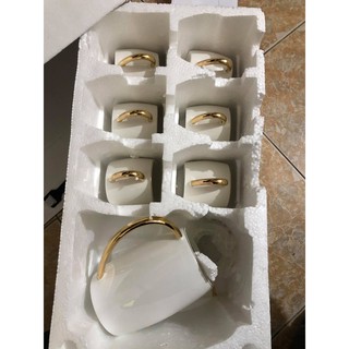 Bộ bình cốc sứ kèm khay Cao cấp màu trắng ,màu xanh cổ vịt, đài sen và chim công viền vàng  siêu xinh mẫu mới siêu đẹp.