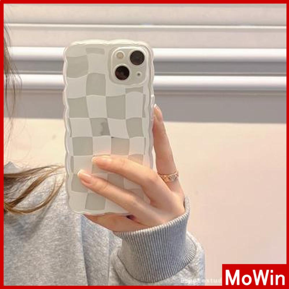 Ốp điện thoại silicon mềm viền gợn sóng họa tiết ô vuông trắng thích hợp cho iPhone 13 Pro Max 12 Pro Max 11 7Plus