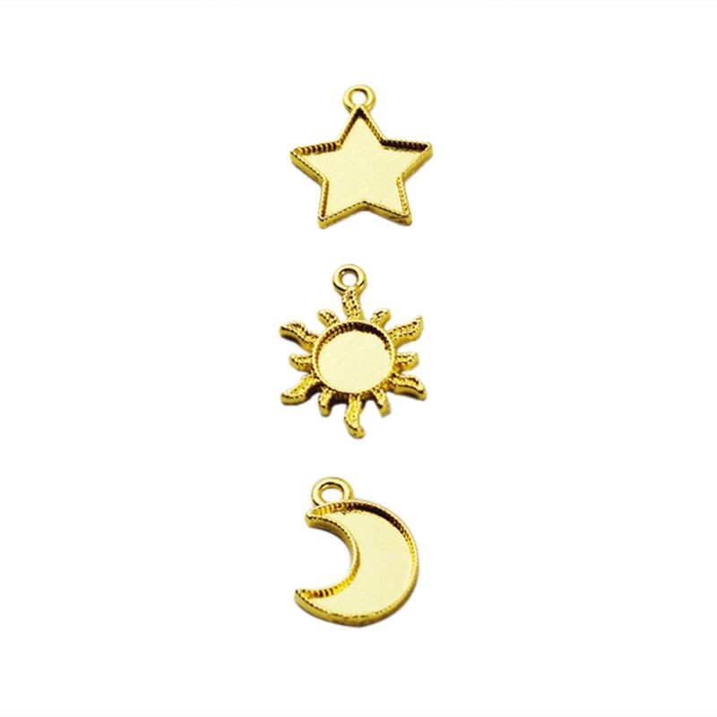 RUNღღ30pcs Metal Frame Star Moon Sun Pendant Open Bezel Setting Cabochon UV Resin Charm