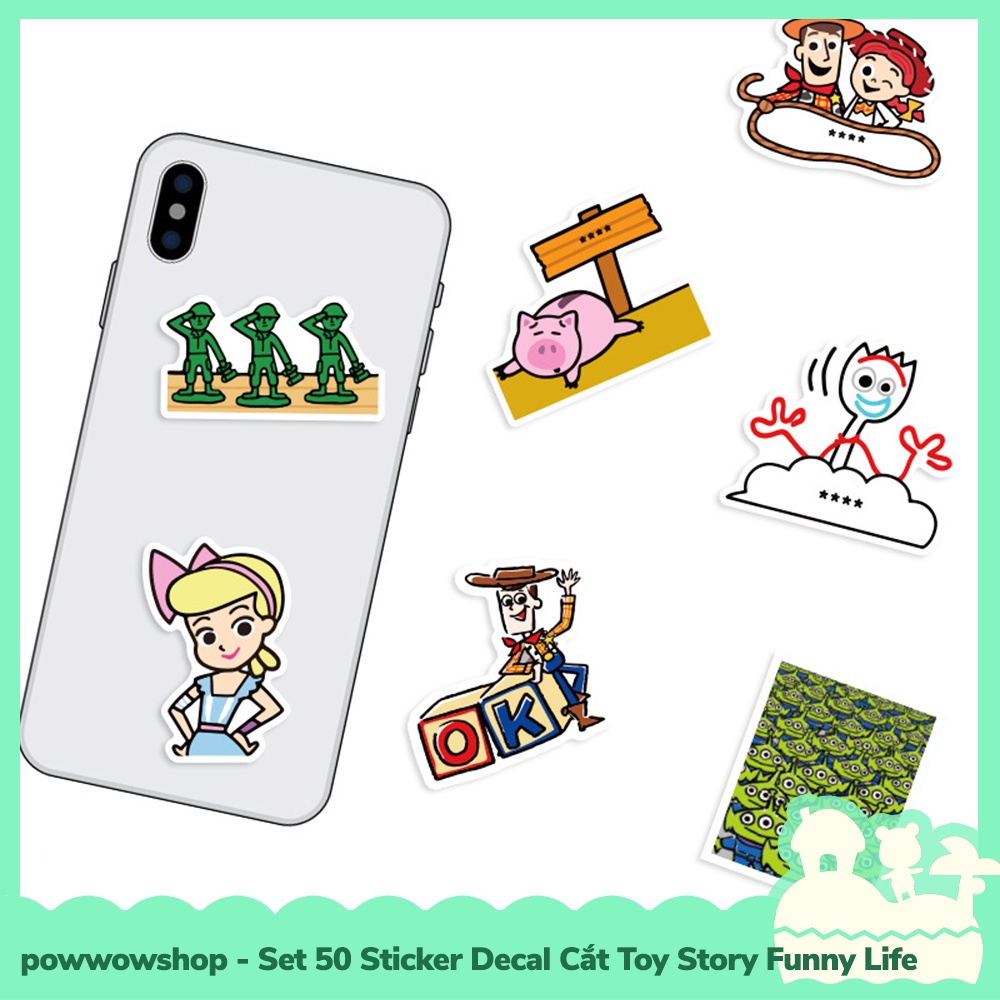 [Sẵn VN - Hỏa Tốc] Set 50 Sticker Mini Decal Dán Trang Trí Vật Dụng Mẫu Câu Truyện Trò Chơi Toy Story Funny Life