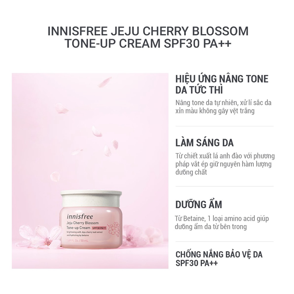 Kem dưỡng trắng da, nâng tông Innisfree Jeju Cherry Blossom Tone-up Cream SPF 30 PA++ - 50ml