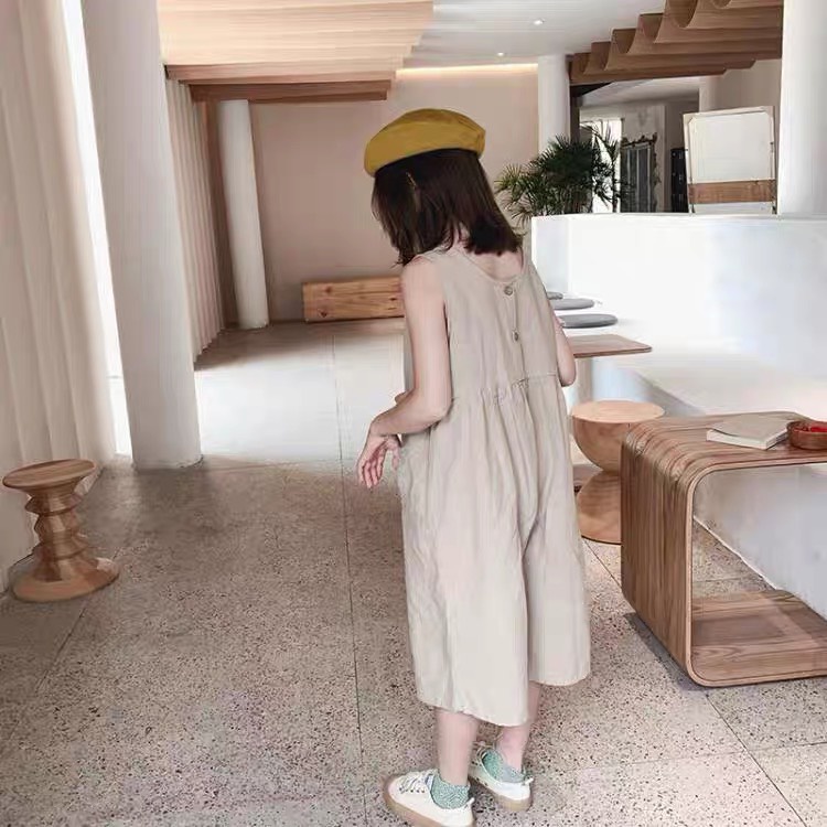 Jumpsuit đũi trơn Hàn Quốc 4 màu cho bé gái 10-20kg