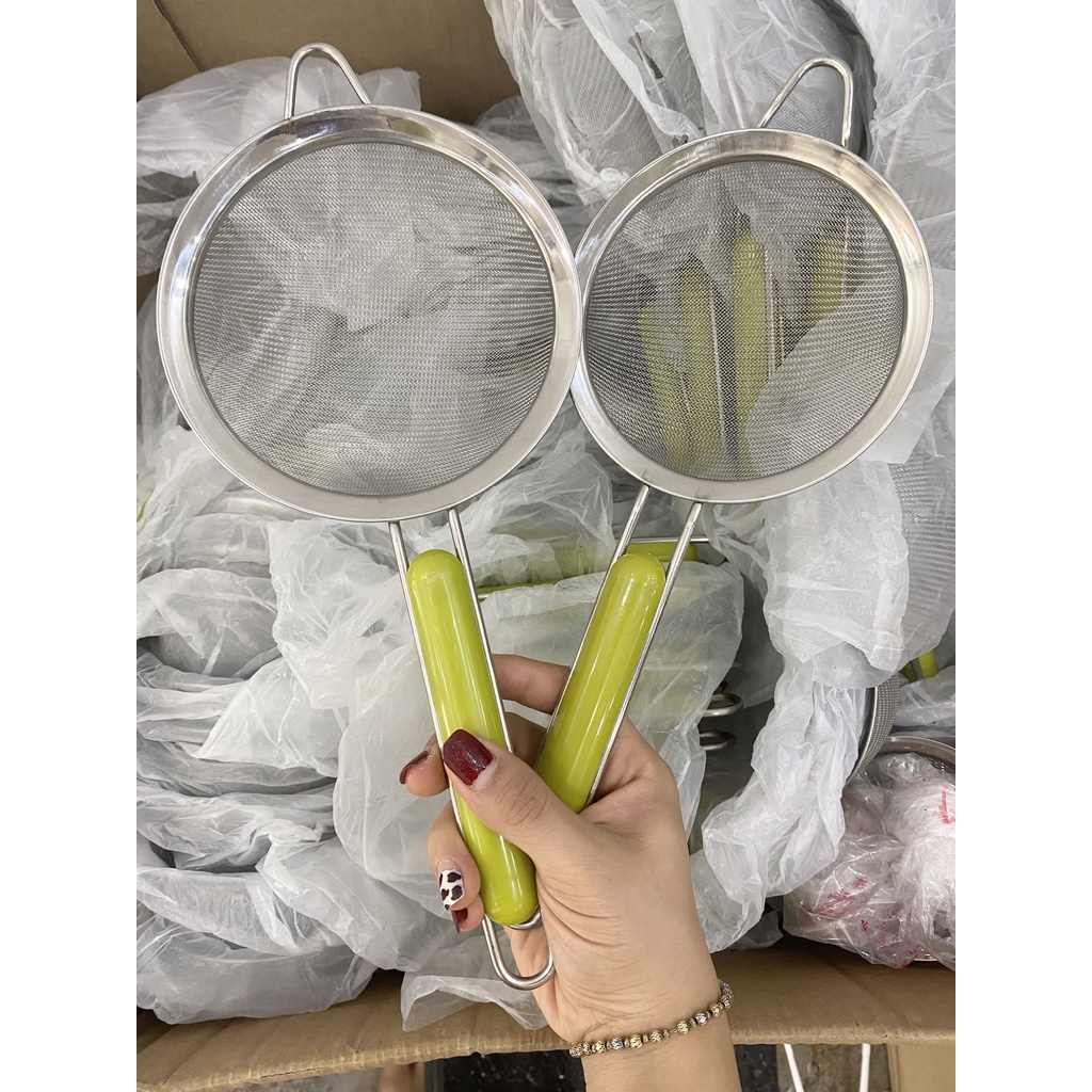 Rây lọc cháo bằng thép không gỉ SIÊU MỊN, cán nhựa xanh đường kính 12cm/14cm cho bé ăn dặm