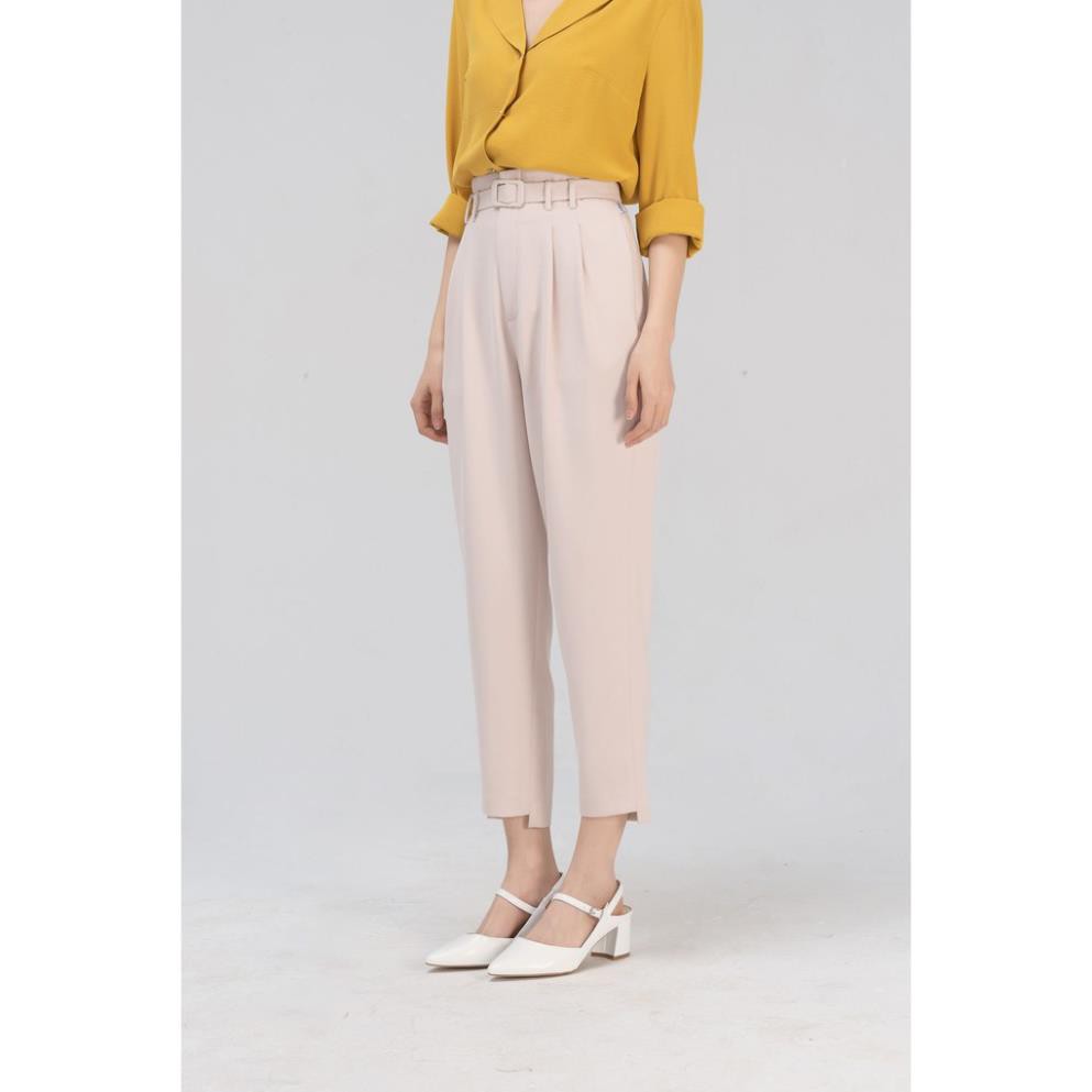 Quần baggy nữ YODY chính hãng phối đai vải trơn, Quần công sở nữ - QAN3206