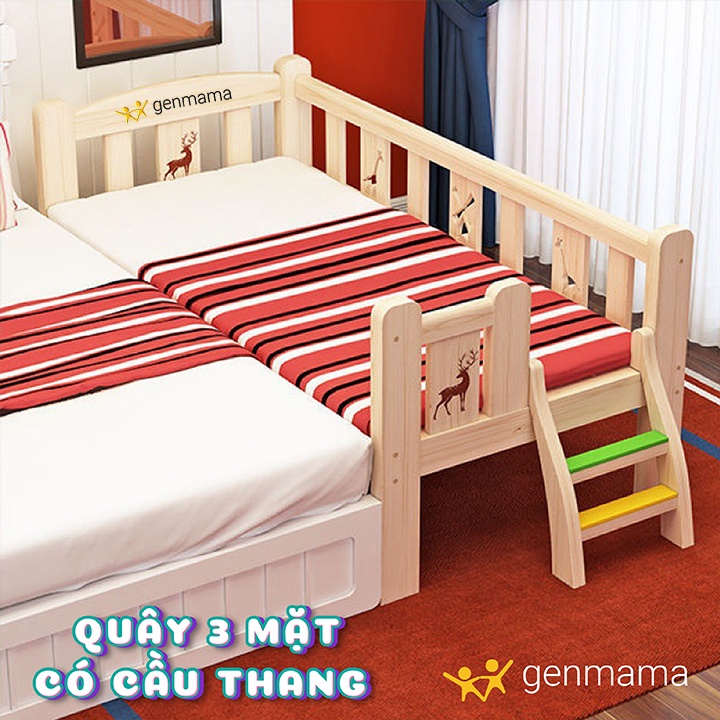 [Tặng đệm xơ dừa] Giường ghép cho trẻ em, giường cho bé kích thước dài 168cm rộng 88cm, gỗ thông cho bé từ 0-15 tuổi