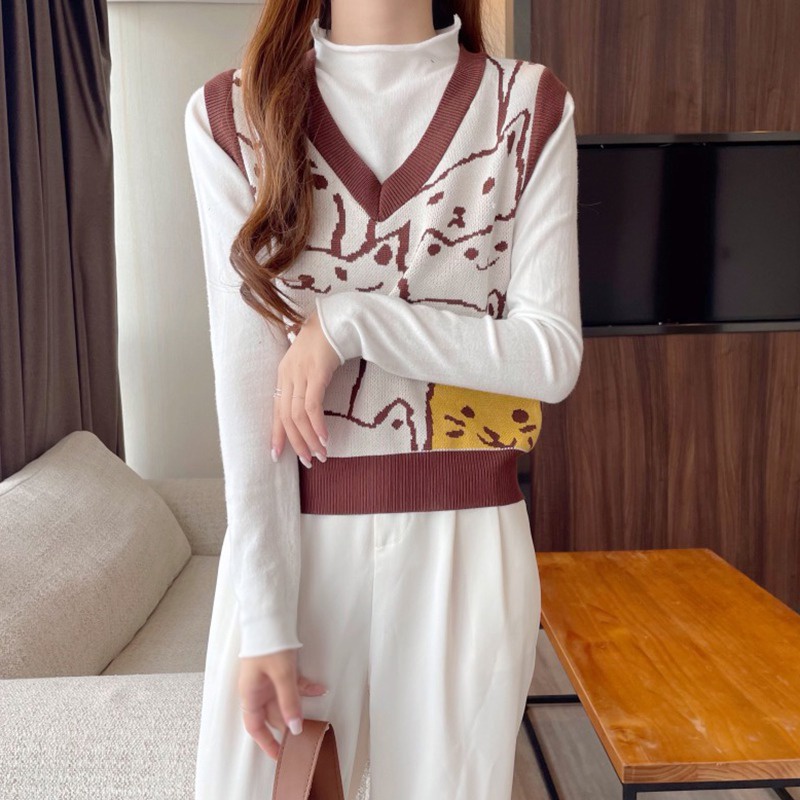 Áo len không tay cổ chữ V thời trang dành cho nữ