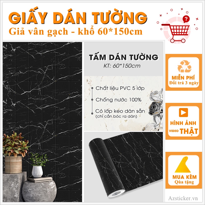 Giấy Dán Tường Trang Trí Phòng Ngủ - Decal Dán Tường Giả Đá Màu Đen Mã V3 Kích Thước 60*150Cm Cắt Sẵn Từng Tấm Dễ Sử Dụn