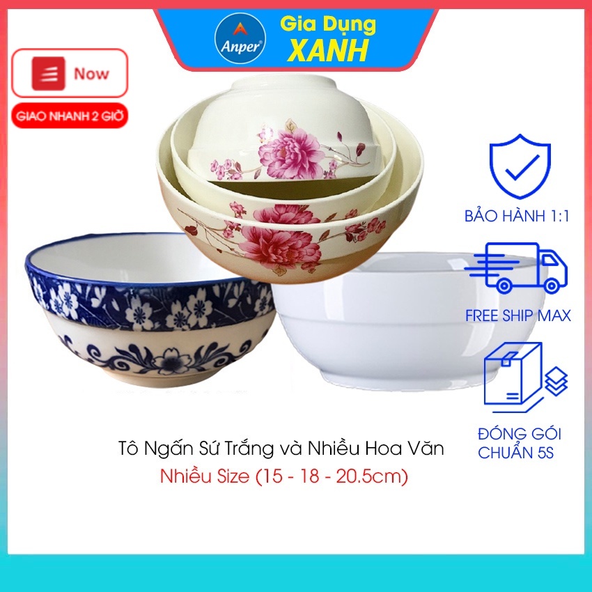 Combo 2 tô sứ 3 bát sứ ANPER ngấn dày 15cm18cm20cm  ăn cơm ăn mì ăn phở  chén dĩa dễ thương