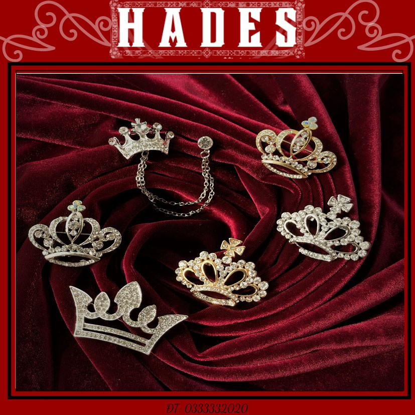 [Xả kho] Ghim cài áo đính đá hình vương miện cho nam nữ - trâm tag cài áo vest kim loại crown sang trọng Hades.js