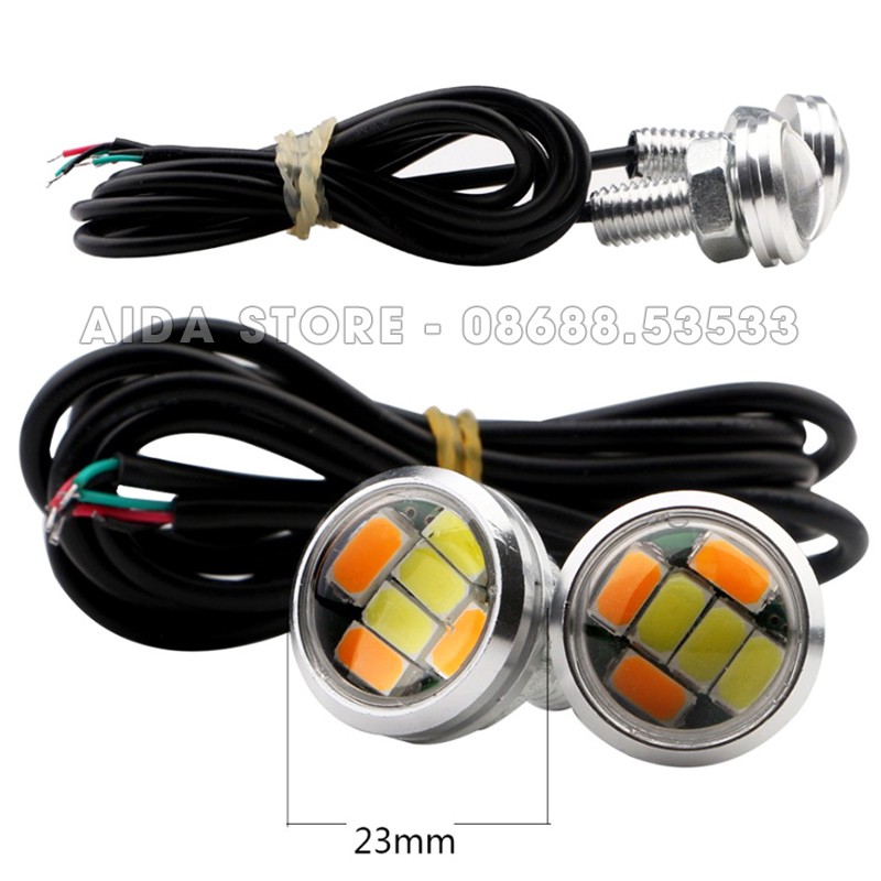Cặp (02 bóng) LED 5630 nút áo TÍCH HỢP demi + xi nhan (Trắng Vàng)