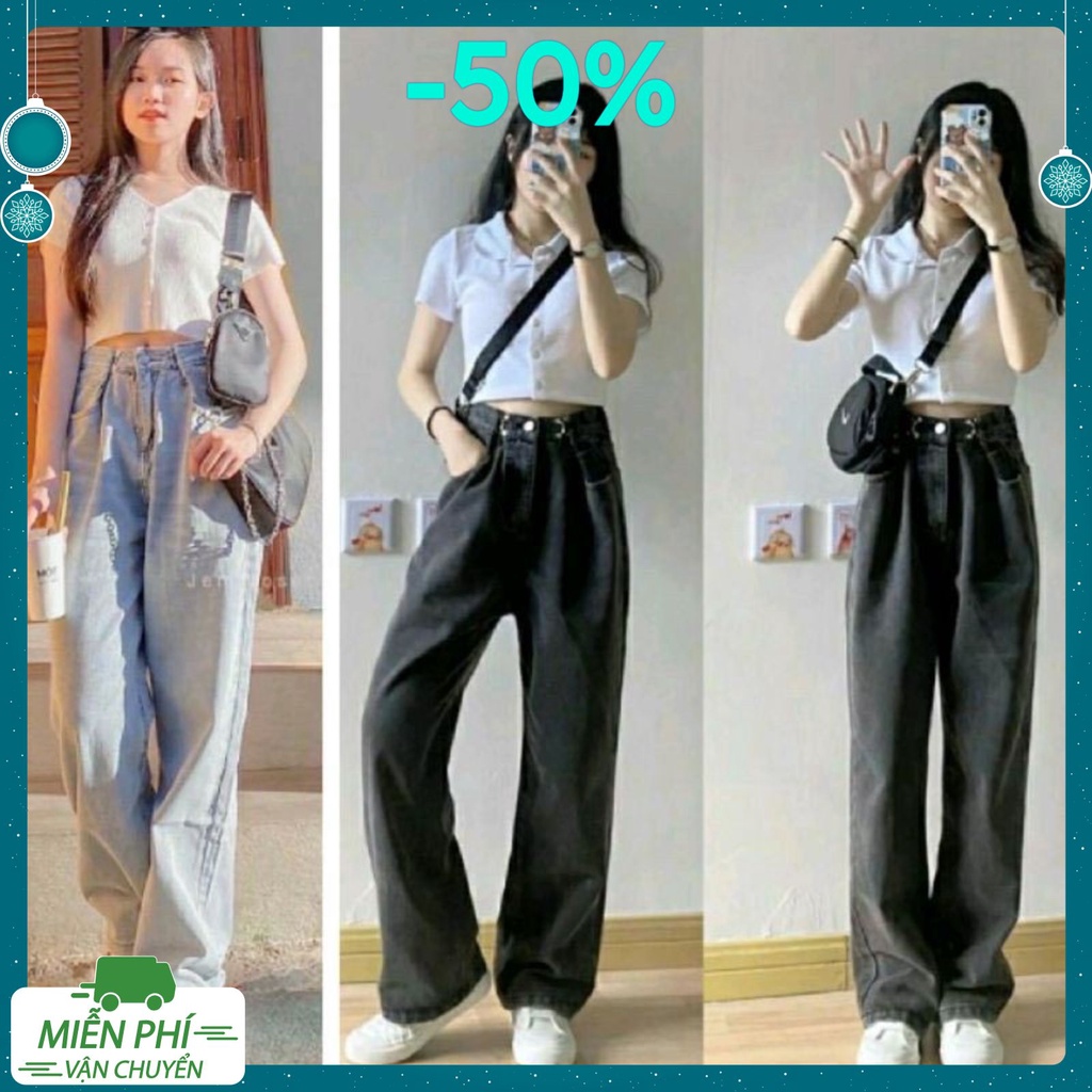 Quần jean nữ nam ống rộng cạp cao ulzzang, quần bò nữ baggy ống rộng phong cách phong cách Hàn Quốc | BigBuy360 - bigbuy360.vn