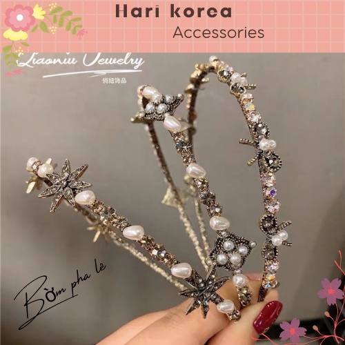 Bờm nơ đính đá nhỏ tiểu thư / băng đô nơ đính đá , phụ kiện tóc đính đá cao cấp - Hari Korea Accessories