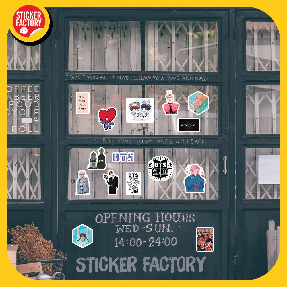 BTS nhóm nhạc Kpop Hàn Quốc - hộp set 100 sticker decal hình dán nón bảo hiểm , laptop, xe máy, ô tô - STICKER FACTORY