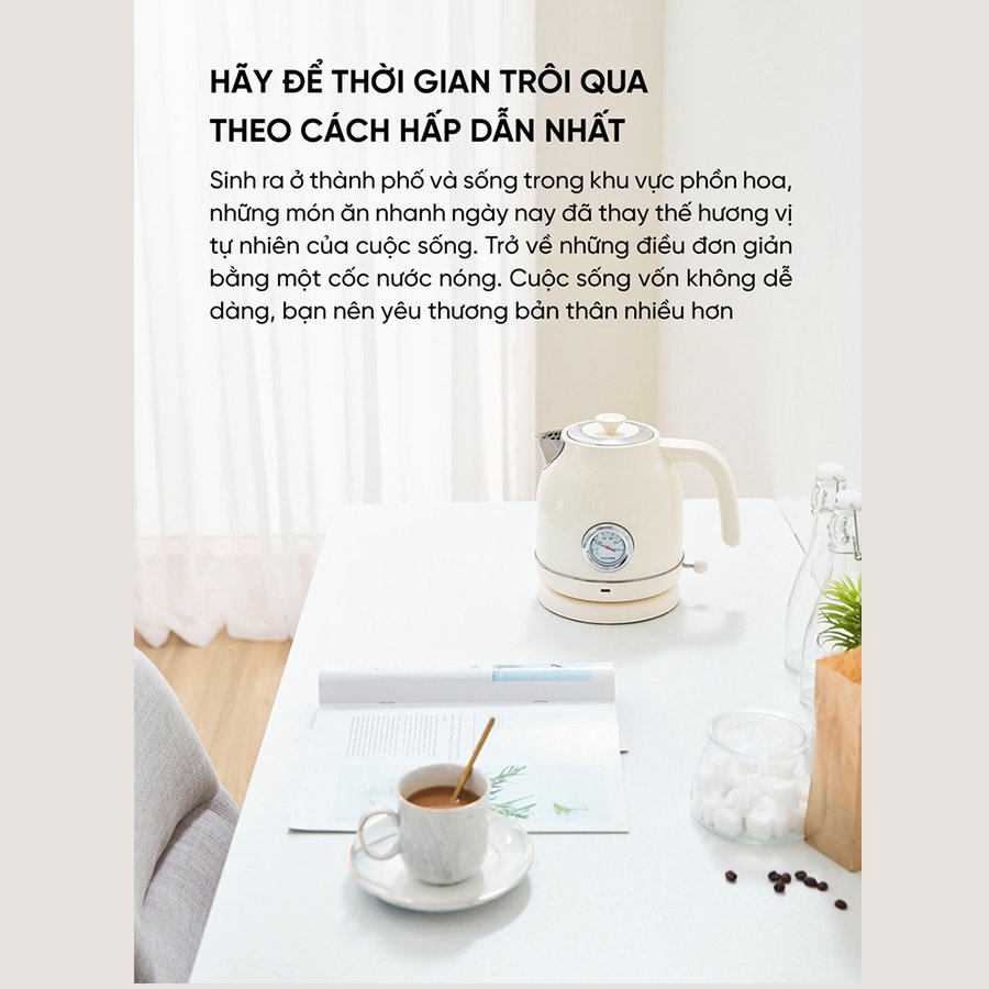 Ấm Đun Nước Siêu Tốc Xiaomi Qcooker Phong Cách Retro Cao Cấp Có Hiển Thị Nhiêt Độ