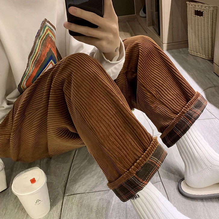 Quần dài ống rộng thời trang cho nam và nữ Thêm quần ống thẳng nhung