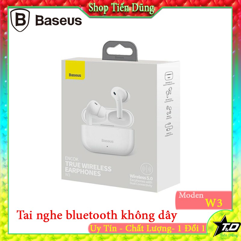 Tai nghe bluetooth baseus W3 dòng tai nghe không dây của baseus chình hãng kiểu dáng tương tự appe