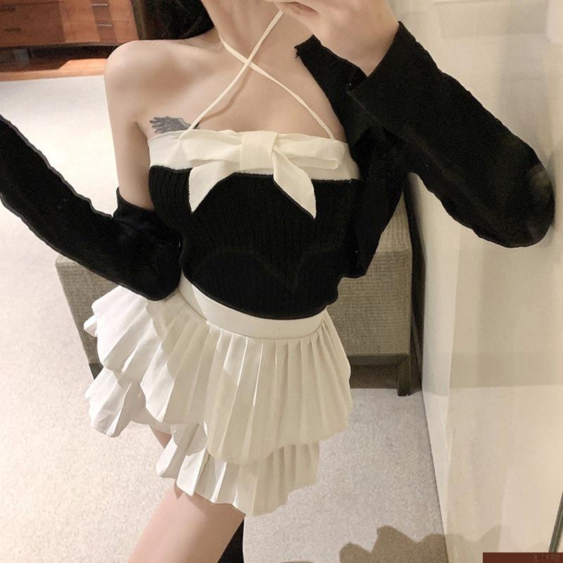 Áo dây croptop dệt kim dáng ôm đính nơ quyến rũ thời trang cho nữ