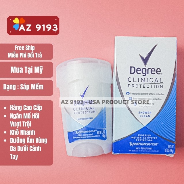 Lăn khử mùi nữ Degree Clinical 48g hàng mỹ khử mùi ngăn mồ hôi hạt lưu hương 48h lăn nách giúp giảm thâm trắng da