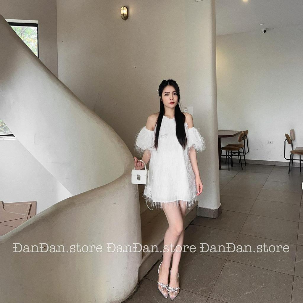 Đầm váy nữ babydoll lông vũ đính kèm phụ kiện siêu xinh dành cho các nàng