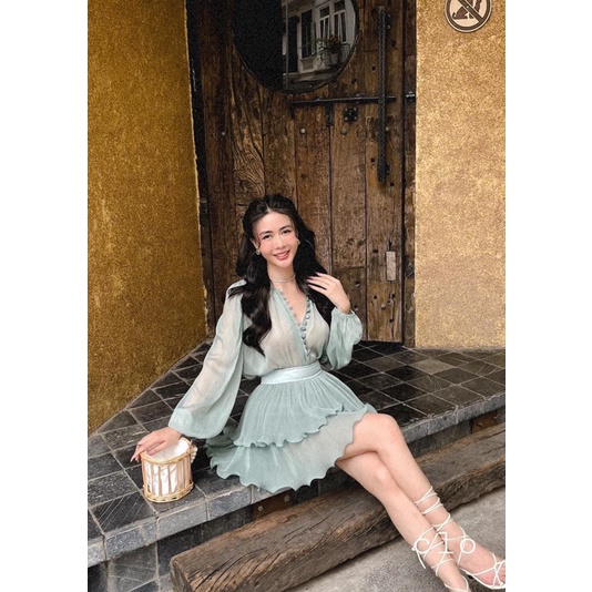 Set váy dập ly khuy bọc Ashley