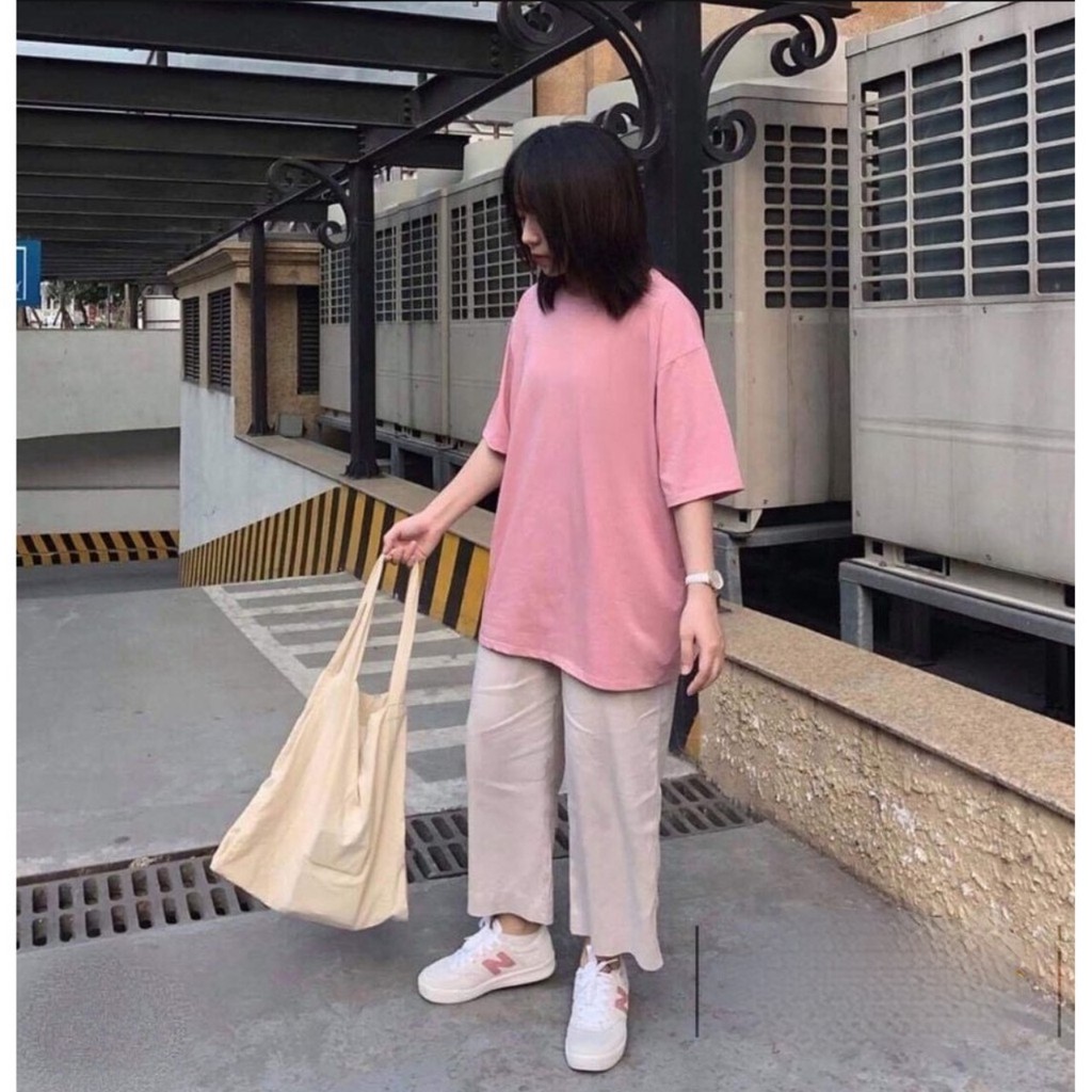 áo thun tay lỡ màu HỒNG PHẤN nam &amp; nữ FOME RỘNG có chọn size, chất thun xịn 3YY-77