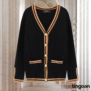 Áo khoác len cardigan đen viền nâu tingoan AMANDA CARDIGAN/BL