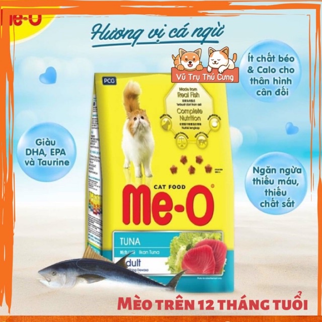 Thức ăn hạt Me O Adult vị cá ngừ Tuna dành cho mèo trưởng thành, bịch 1,2Kg