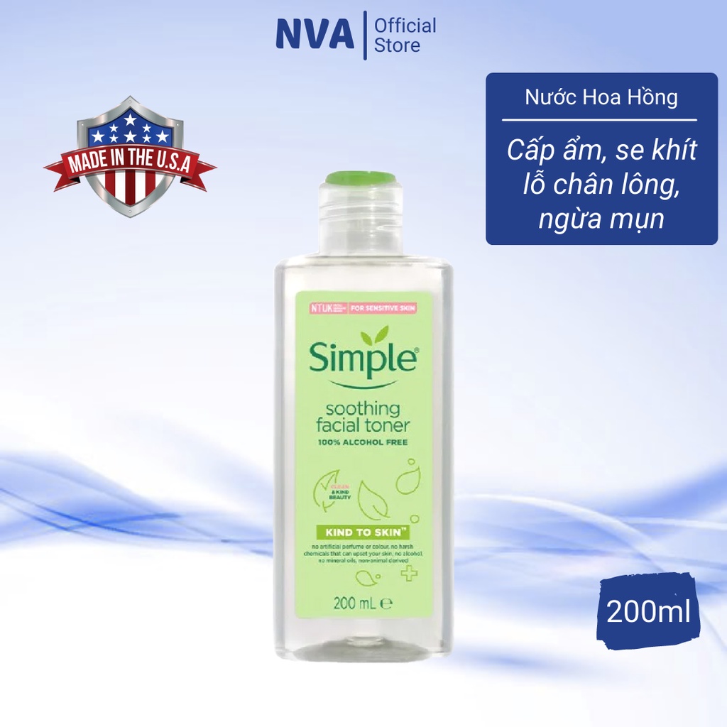 Nước hoa hồng Simple Toner 200ml giúp cấp ẩm, dưỡng da mềm mịn, ngăn ngừa mụn