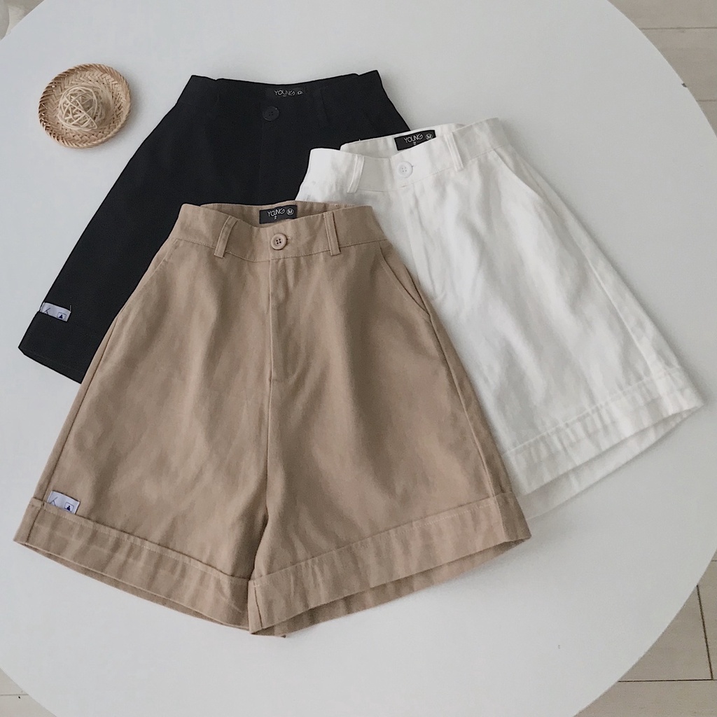Quần Short Kaki Nữ GHEI Thiết Kế Basic Màu Cam Đen Nâu Trắng Phối Đồ Lên Dáng Xinh JEM CLOSET 2938