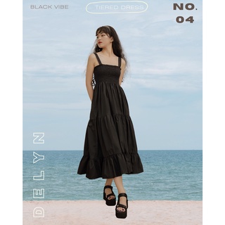 Delyn - đầm hai dây đen - tiered dress