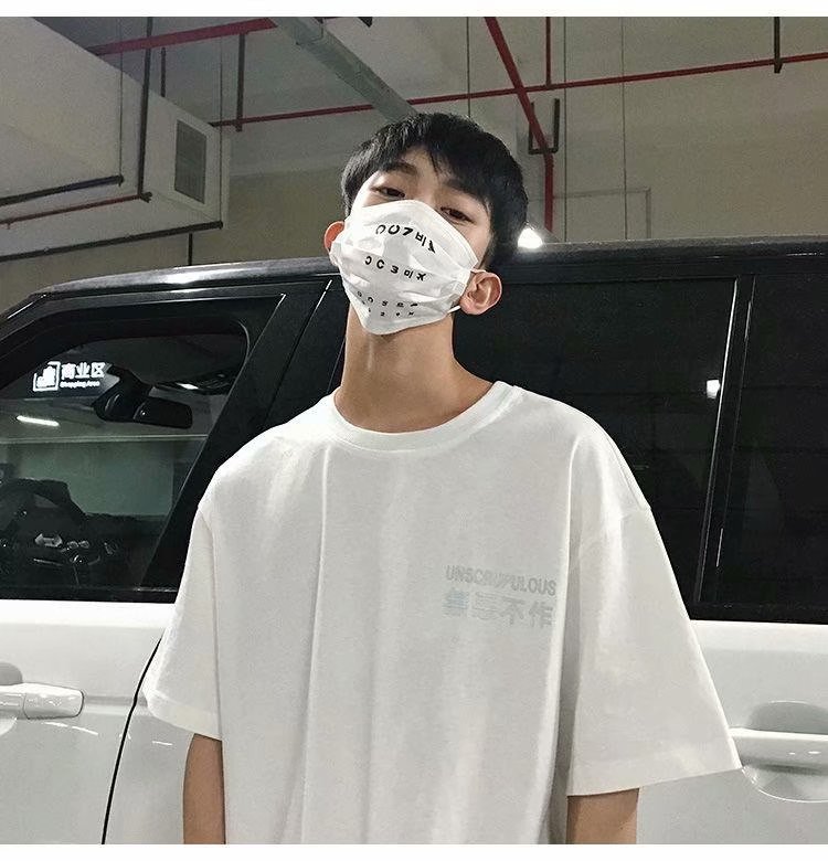 Áo thun tay ngắn dáng rộng in chữ Trung Quốc phản quang thời trang mùa hè 2màu tuỳ chọn size M-5XL dành cho cặp đôi