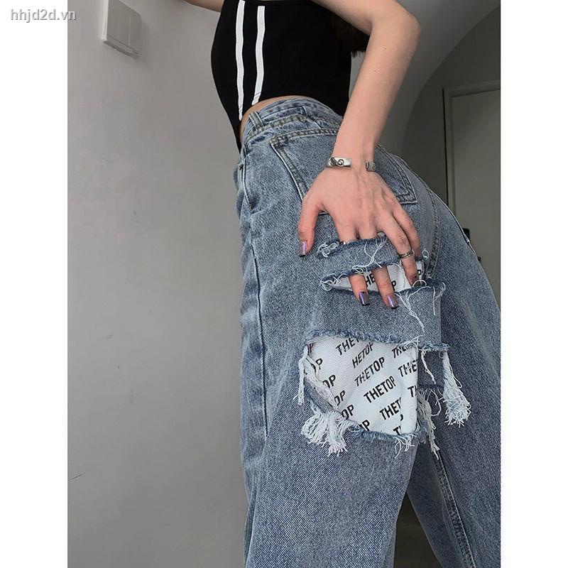 Quần jeans dài lưng cao ống rộng thời trang cho nữ