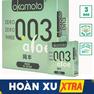 Bao cao su okamoto 0.03 aloe. tinh chất lô hội hộp 3 cái