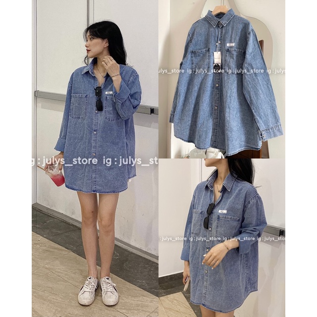 Áo sơ mi denim dài tay logo chữ (ảnh thật shop chụp kèm video)