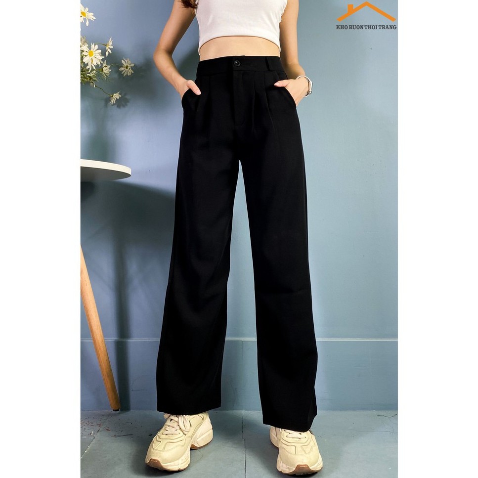 Quần ống rộng culottes lưng cao khóa trước 1 cúc 2 màu be, đen