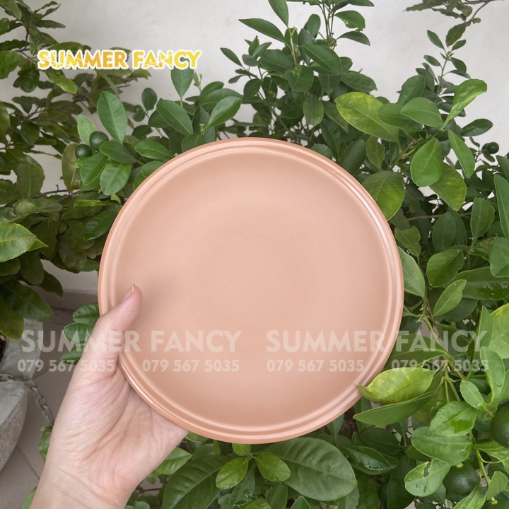 Dĩa tròn 18.5 x 1.9 cm nhựa melamine phíp nhám đen ngói  - Plate dish F-DA07N