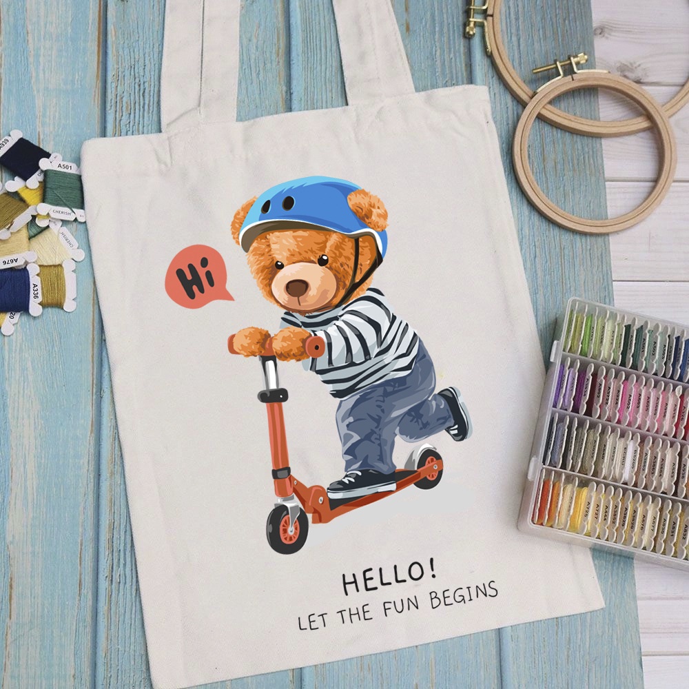 Túi vải túi Tote TEDDY ART - Mẫu 9 vải canvas dày đẹp cho nữ có khóa miệng đi học đi chơi. In hình theo yêu cầu