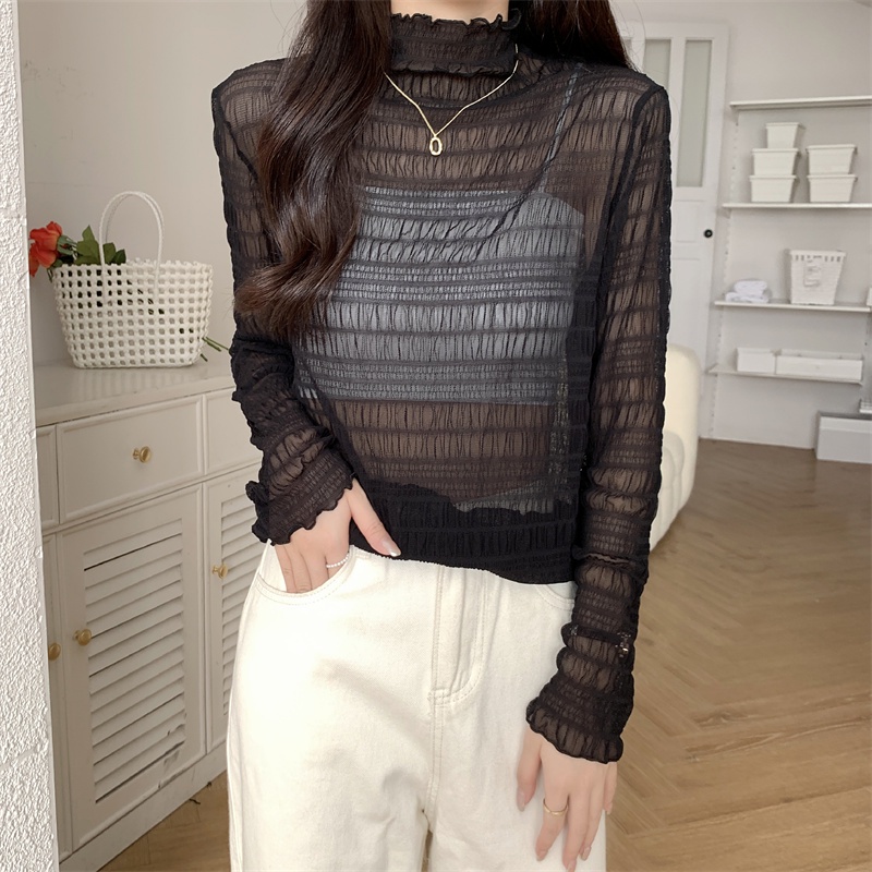 Áo Lưới Cổ Cao Thêu Hoa Tinh Tế Phong Cách Mới