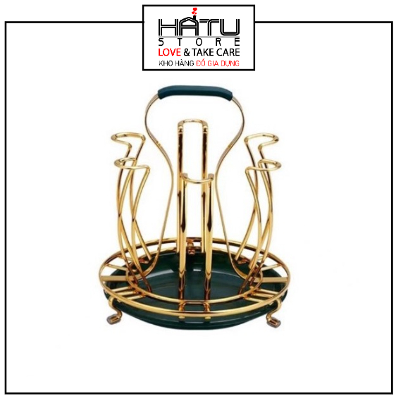 Khay úp cốc úp ly tròn mạ vàng có tay cầm xoay sang trọng hiện đại