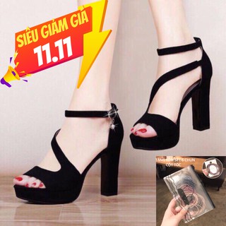 Giày cao gót 12 phân đế đúp đen dây chéo kèm ảnh thật