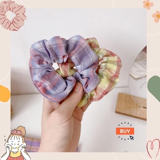Scrunchies Vải Cotton Sọc Caro Nhiều Màu Sắc Siêu Xinh